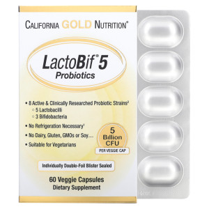 California Gold Nutrition, LactoBif 5 Probiotics, 60 капс (60 порций)